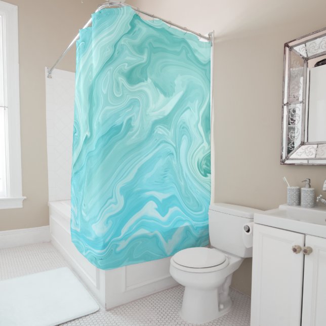 Rideaux De Douche Tourbillon de marbre vert et bleu Abstrait Brise o (En situation)