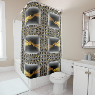 Rideaux De Douche Tourbillon doré Noir Luxe Art monochrome Salle de