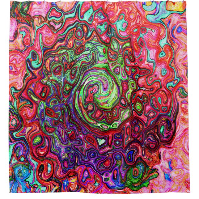 Rideaux De Douche Tourbillon liquide abstrait rétro groovy rouge aqu (Devant)