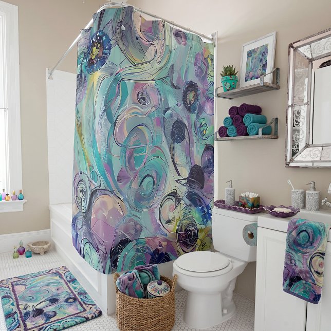 Rideaux De Douche Tourbillons abstraits violets et bleus (Créateur téléchargé)