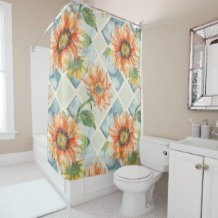 Rideaux De Douche Tournesol Aquarelle motif floral