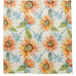 Rideaux De Douche Tournesol Aquarelle motif floral