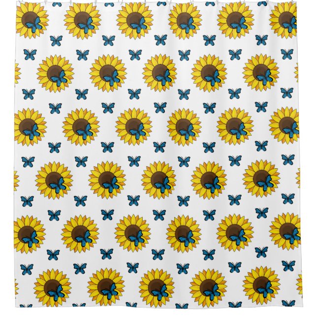 Rideaux De Douche Tournesol et papillon bleu (Devant)
