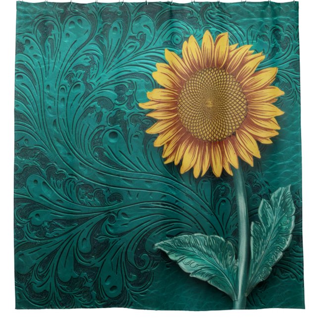 Rideaux De Douche Tournesol jaune en cuir turquoise (Devant)
