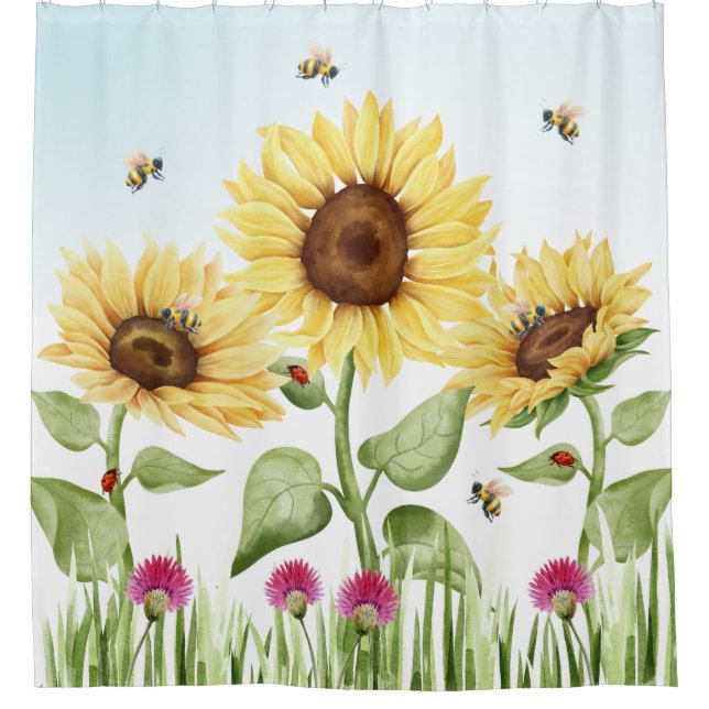 Rideaux De Douche Tournesols et Abeilles (Devant)
