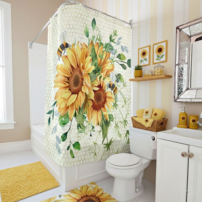 Rideaux De Douche Tournesols et abeilles  (Créateur téléchargé)