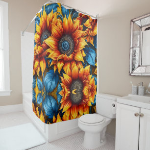 Rideaux De Douche Tournesols jaune rouge et bleu