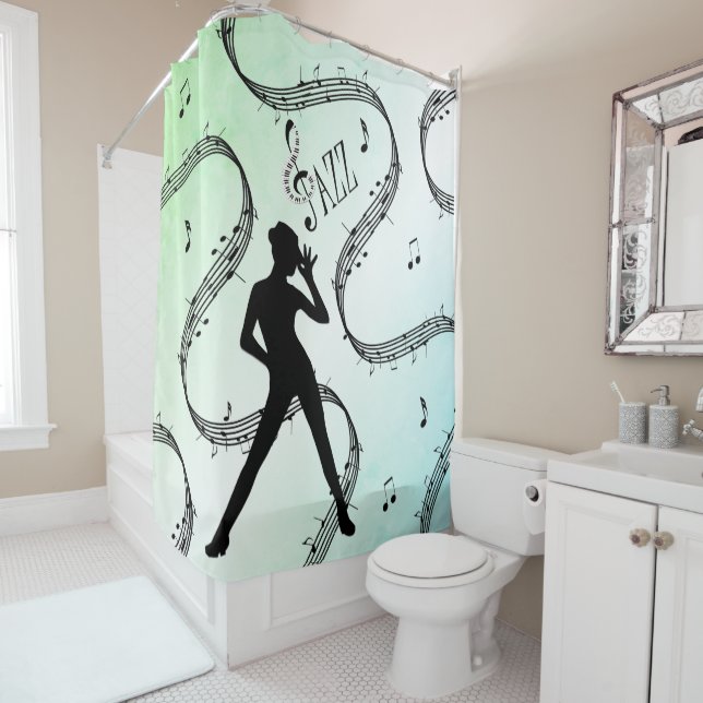 Rideaux De Douche Tout ce design de danse de jazz vert musique (En situation)