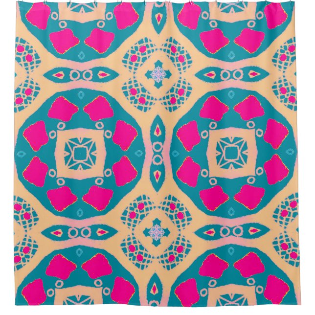 Rideaux De Douche Traditionnel, patchwork péruvien, motif de tuiles (Devant)