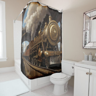 Rideaux De Douche Train Steampunk et pont victorien