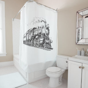 Rideaux De Douche Train Vintage Graphisme Croquis Retro Steam