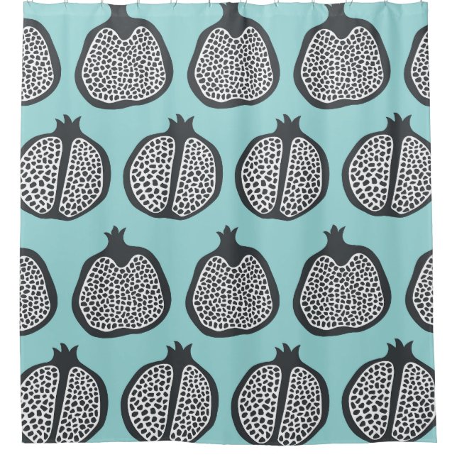 Rideaux De Douche Tranches de grenade : Motif Aqua Noir. (Devant)