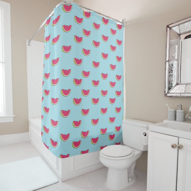 Rideaux De Douche Tranches de pastèque sur Motif Turquoise (En situation)