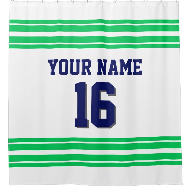 Rideaux De Douche TRANS 2X Emerald Green Stripes texte marine (Devant)