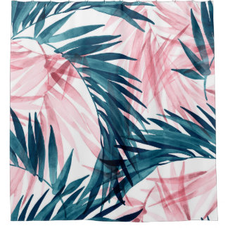 Rideaux De Douche Transparent Tropical : Aquarelle Florale Abstraite