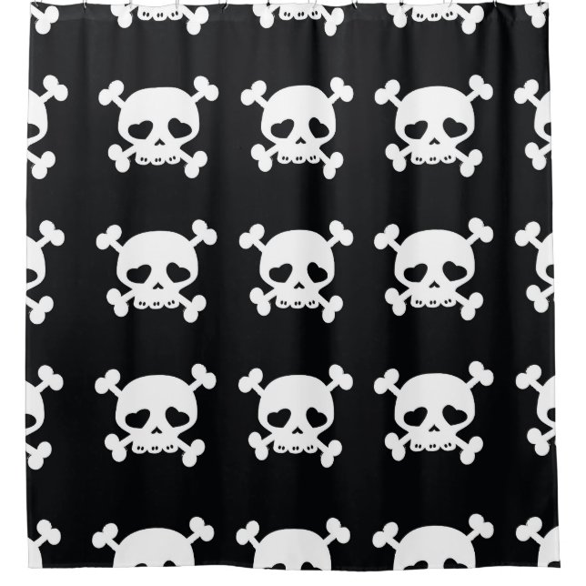 Rideaux De Douche Traverses du crâne : Motif noir-blanc. (Devant)