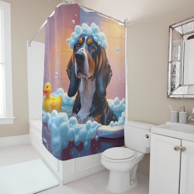 Rideaux De Douche Treeing Walker Coonhound Déguenillé Endormi Mignon (En situation)