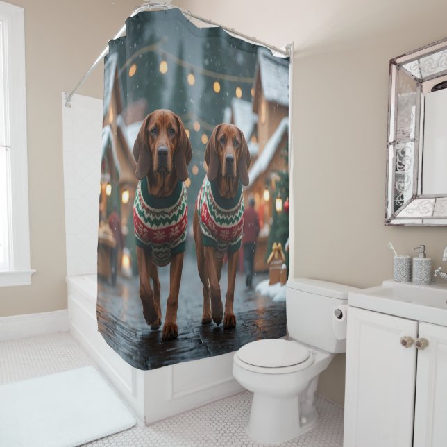 Rideaux De Douche Treeing Walker Coonhound Dogs Christmas Snow  (En situation)
