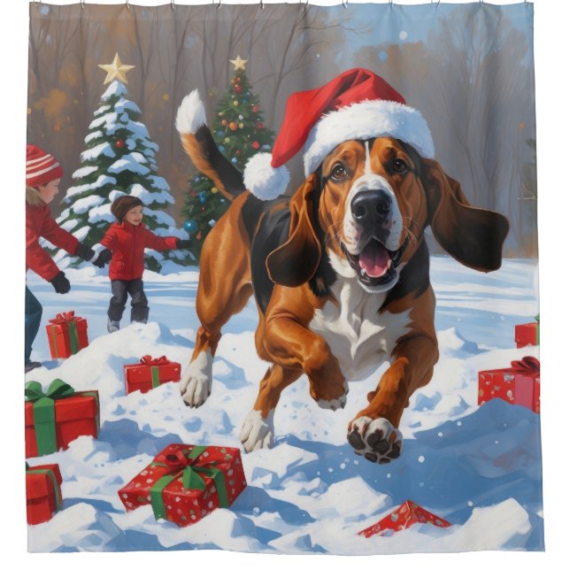 Rideaux De Douche Treeing Walker Coonhound neige avec chapeau de Noë (Devant)