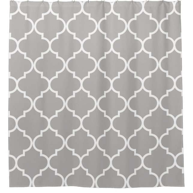 Rideaux De Douche Treillis marocain gris et blanc Quatrefoil (Devant)