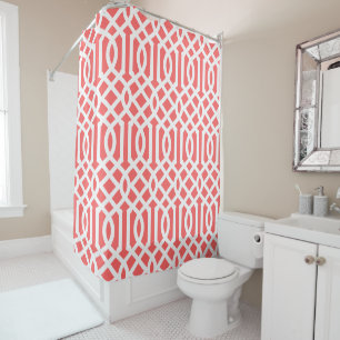 Rideaux De Douche Trellis Corail et Blanc Couleurs Éditable