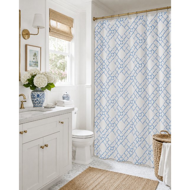 Rideaux De Douche Trellis en bambou bleu et blanc  (Créateur téléchargé)