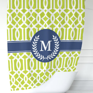 Rideaux De Douche Trellis Marocain Monogramme Vert et Bleu Marine