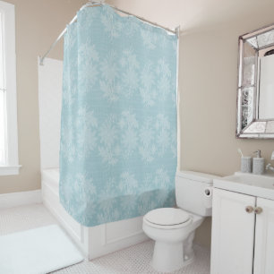 Rideaux De Douche Très jolie fausse dentelle florale bleu clair blan