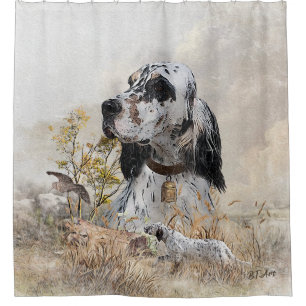 Rideaux De Douche Tri Couleur Anglais Setter Art, chasse en bois