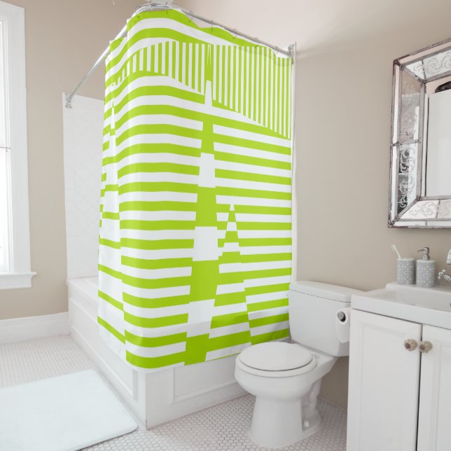 Rideaux De Douche Triangle - Lime vert et blanc (En situation)