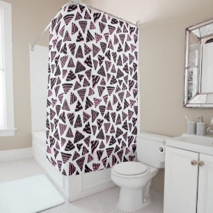 Rideaux De Douche Triangles 240121 - Noir et rose sur blanc