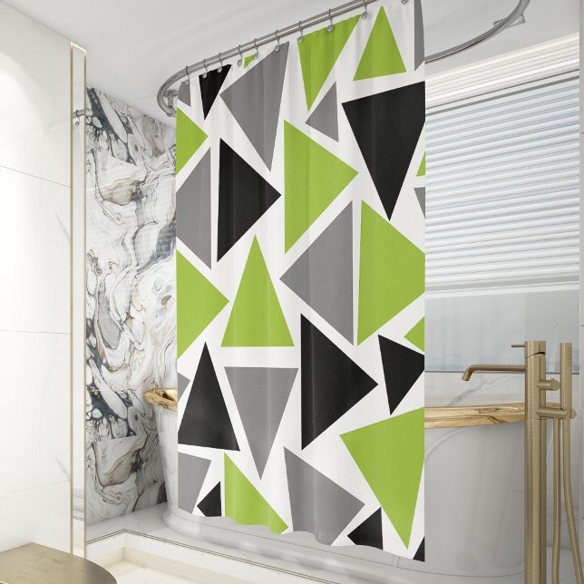 Rideaux De Douche Triangles aléatoires Lime Vert noir gris blanc (Créateur téléchargé)