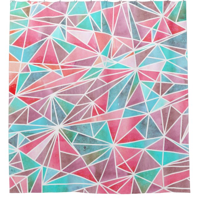Rideaux De Douche Triangles aquarelle, mosaïque estivale lumineuse. (Devant)