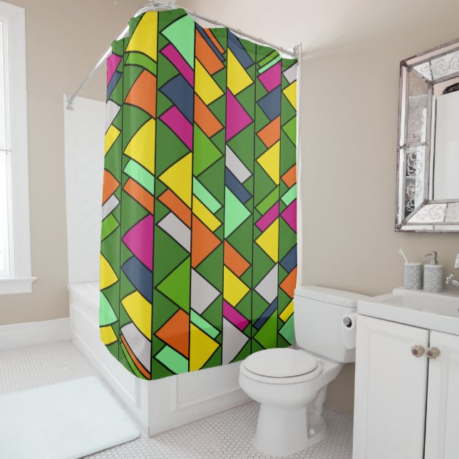 Rideaux De Douche Triangles Fleuris (En situation)