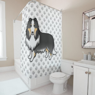 Rideaux De Douche Tricolor Rough Collie Cute Cartoon Chien & Pâtes