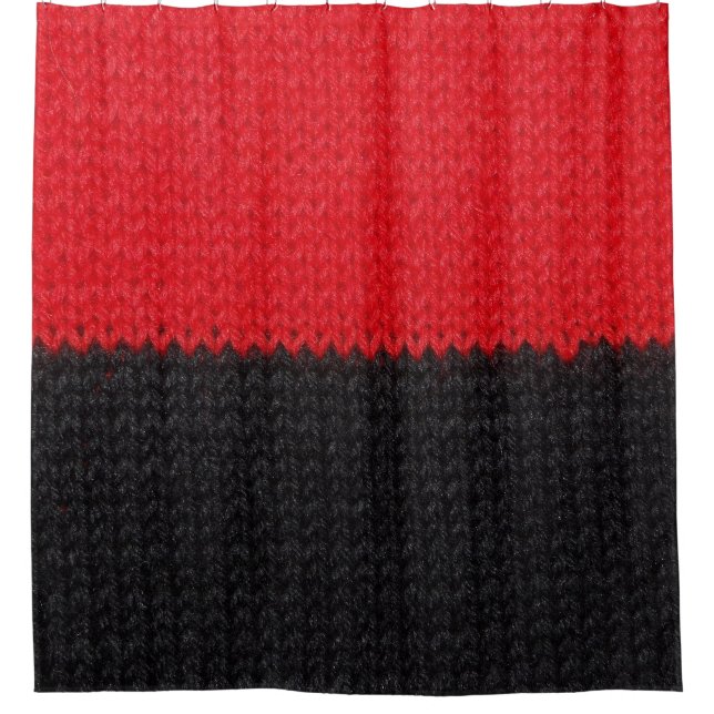 Rideaux De Douche tricot rouge-noir : closeup rayé. (Devant)