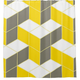 Rideaux De Douche Trident cubique isométrique gris et jaune sans joi