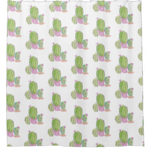 Rideaux De Douche Trio de plantes de cactus à l'aquarelle rose vert