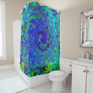 Rideaux De Douche Trippy Violet Bleu Abstrait Retro Liquid Swirl
