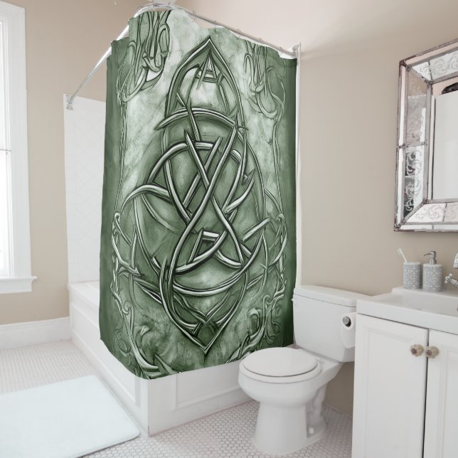 Rideaux De Douche Triquetra Trinity Sage de noeud Vert Faux Metallic (En situation)