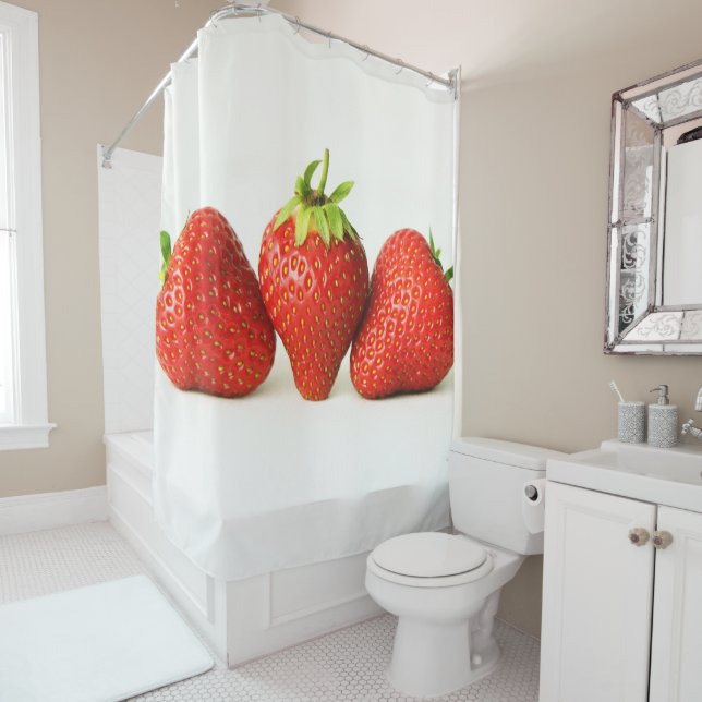Rideaux De Douche Trois Fraises Sur Sccnm Blanc (En situation)