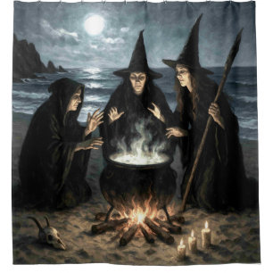 Rideaux De Douche Trois Sorcières Brew Cauldron Pleine lune Beach
