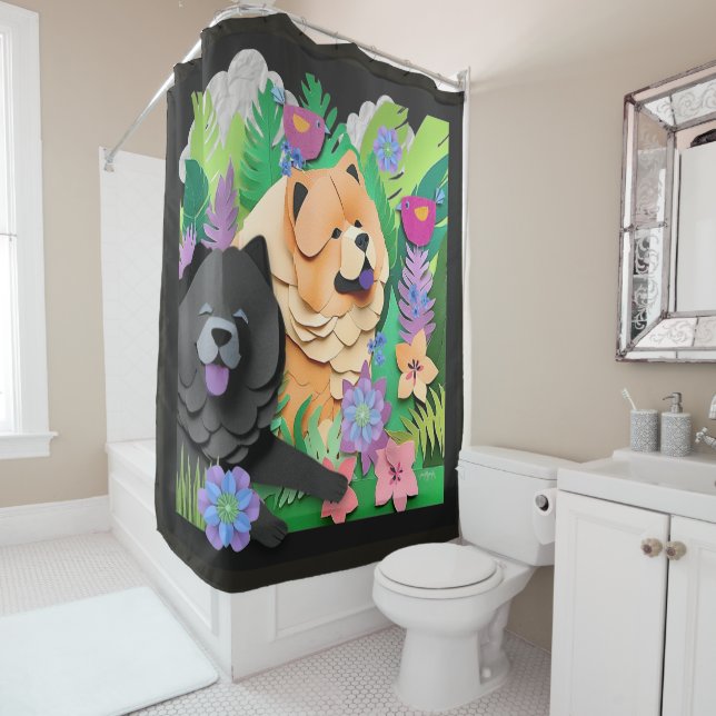 Rideaux De Douche TROPIC TANGO CHOUX noir rouge (En situation)