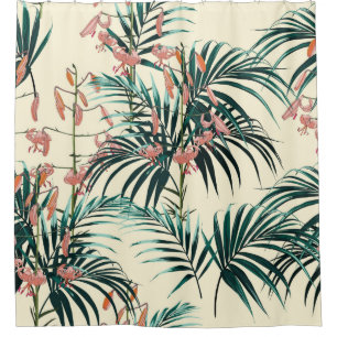 Rideaux De Douche Tropical background with jungle plants. Seamless t