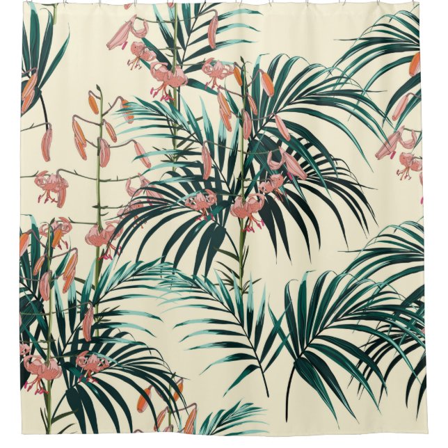 Rideaux De Douche Tropical background with jungle plants. Seamless t (Devant)