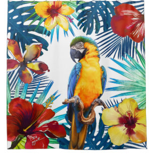 Rideaux De Douche Tropical Macaw Parrot Jaune Turquoise Rouge Plage 