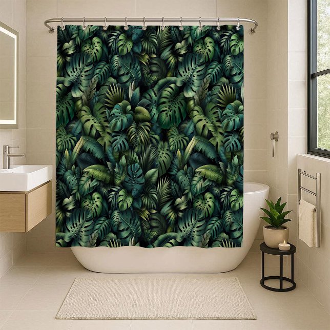 Rideaux De Douche Tropical Monstera Botanical Green Jungle Shower Cu (Shower Curtain)