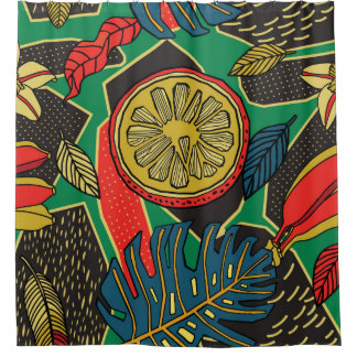 Rideaux De Douche Tropical motif floral en style doodé avec fruit