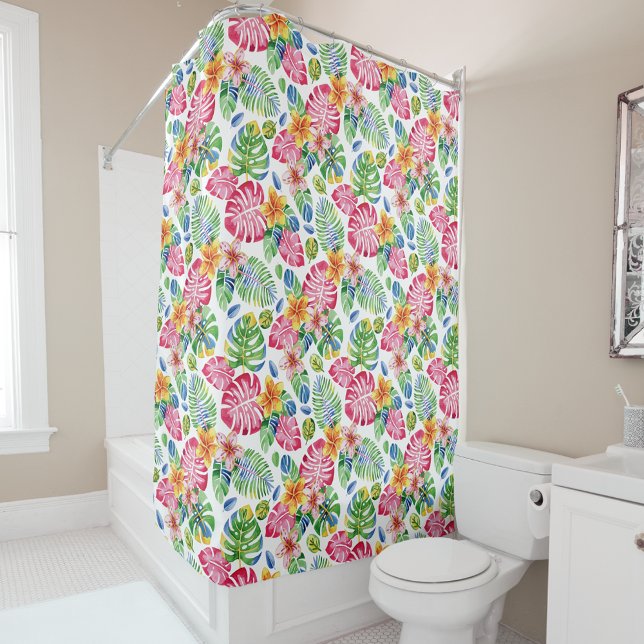 Rideaux De Douche Tropical Palm Feuille vert rose mignon (Créateur téléchargé)