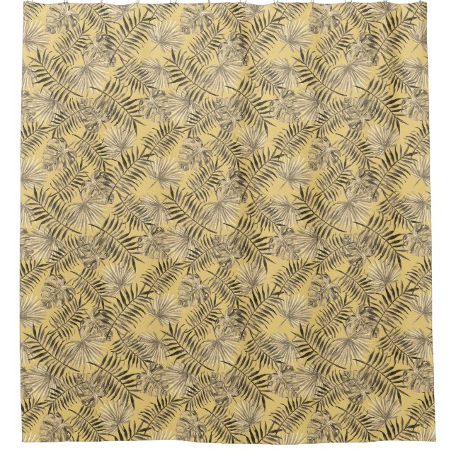 Rideaux De Douche Tropical Palm Tree Feuille Motif Gold (Devant)